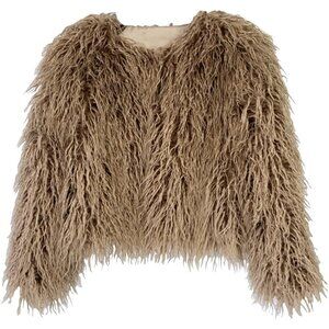 Fluffy Khaki Faux Fur Coat Women’s Shaggy Jacket Long Sleeve Warm Winter Outwear